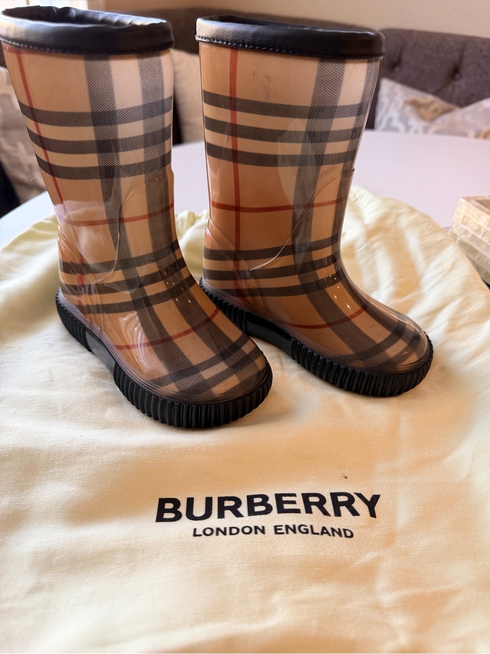Burberry Kids Marsh Check Rain Boots (Vintage/Nova Check)